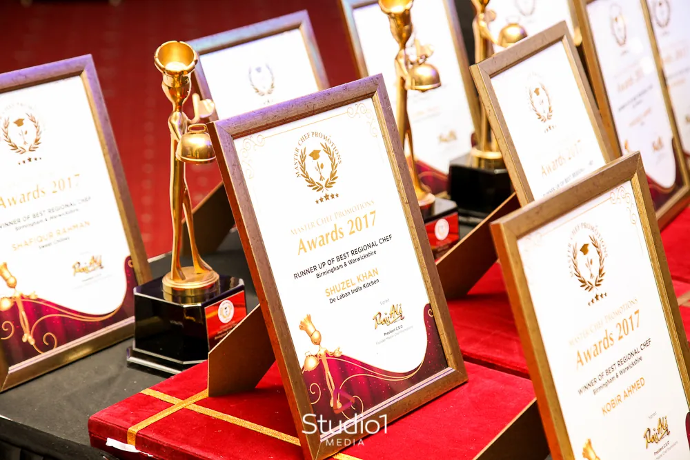 Award plaques lined up ready for the winners